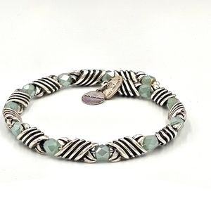 ALEX and ANI Vintage Sixty-Six Silvertone Blue Bead Wrap Bracelet (D44)